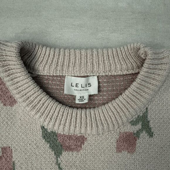 Lelis Light Pink Floral Sweater Rose Dusty Blush Crop Long Sleeve Drop Shoulder - Picture 6 of 8